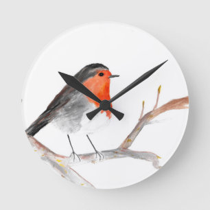Robin watercolour Christmas art festive xmas Round Clock