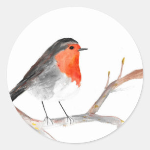 Robin watercolour painting Christmas art Classic Round Sticker