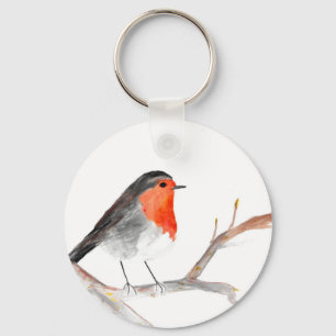 Robin watercolour painting Christmas art Key Ring