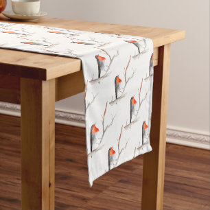 Robin watercolour painting Christmas art Short Table Runner