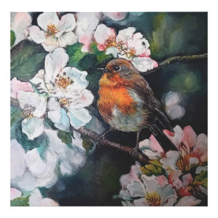 Robin with cherry blossom photo print
