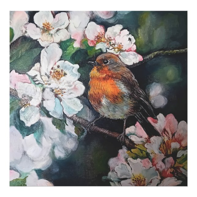 Robin with cherry blossom photo print (Front)