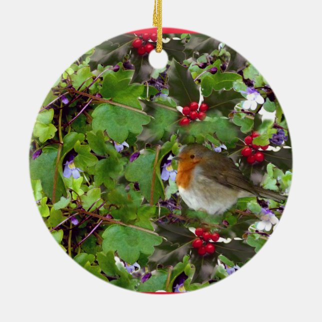 Robin with holly and ivy - christmas decoration (Back)