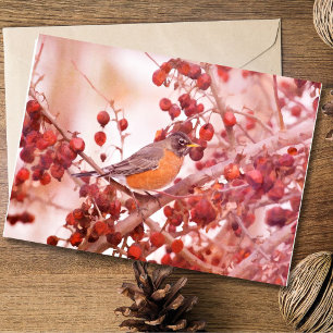 Robin With Red Berries Note Cards