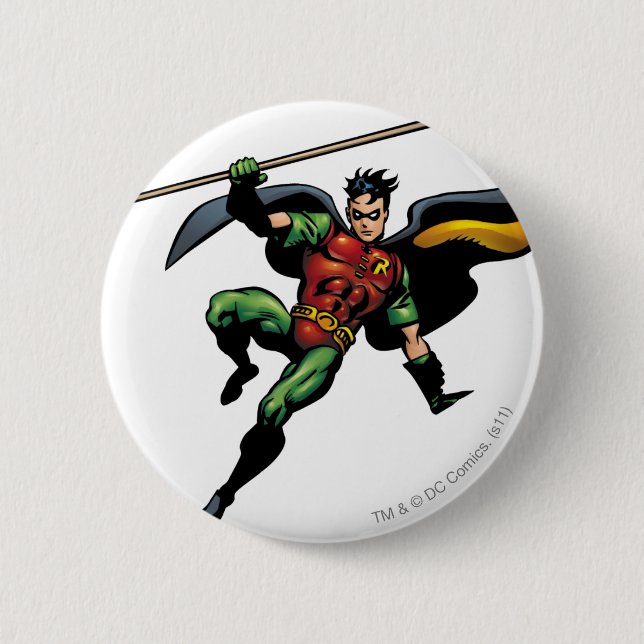 Robin with Staff 6 Cm Round Badge (Front)