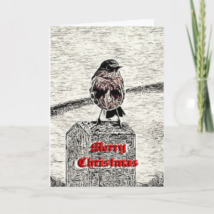 Robin Woodcut Merry Christmas Card