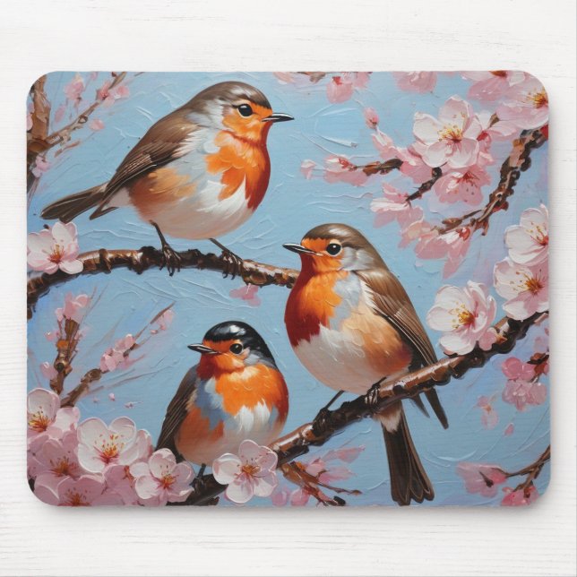 Robins and cherry blossoms mouse pad (Front)