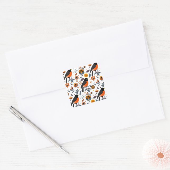 Robins And Flowers Square Sticker (Envelope)
