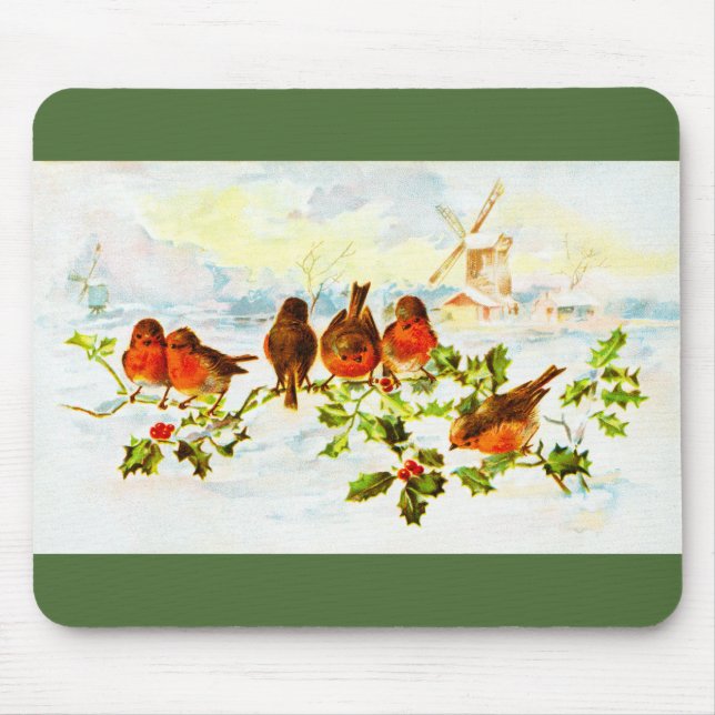 Robins and holly mouse pad (Front)