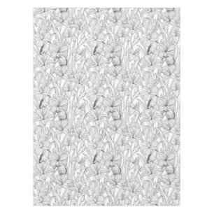 Robins and lilly flowers, black and white tablecloth