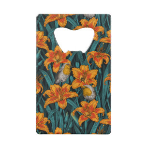 Robins and lilly flowers, orange and blue