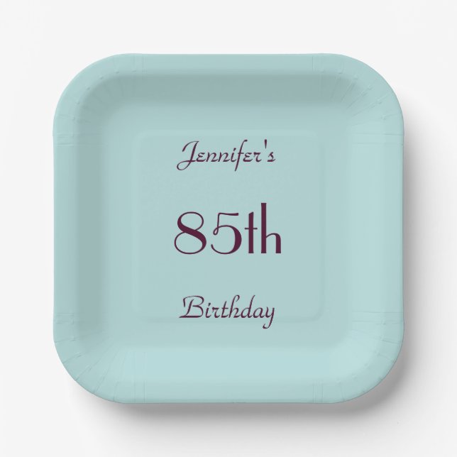 Robin's Egg Blue, 85th Birthday Party Minimalist Paper Plate (Front)