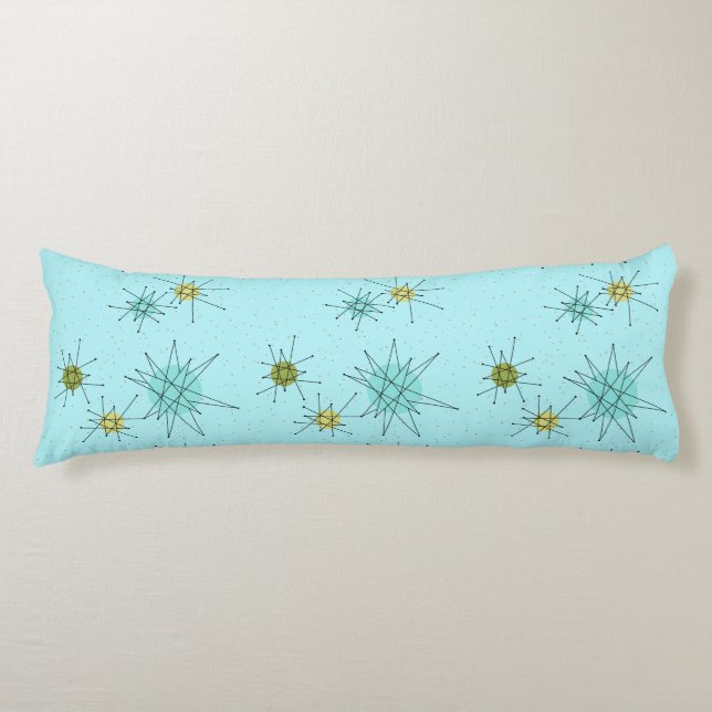 Robin's Egg Blue Atomic Starbursts Body Pillow (Front)