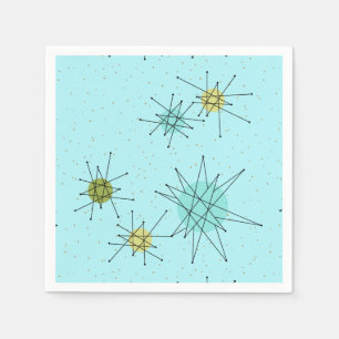 Robin's Egg Blue Atomic Starbursts Paper Napkins