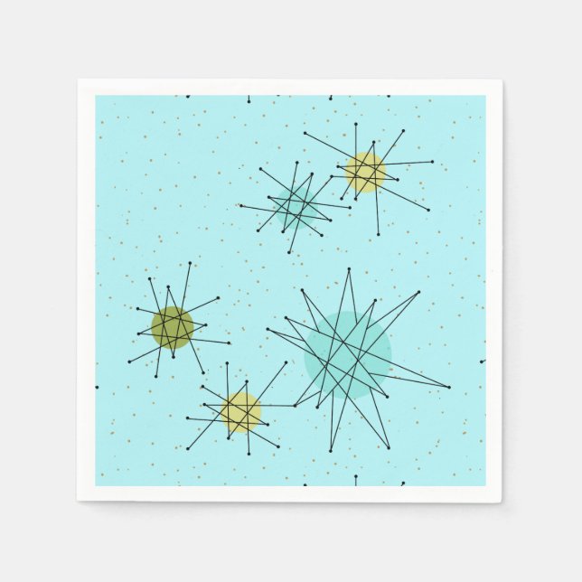 Robin's Egg Blue Atomic Starbursts Paper Napkins (Front)