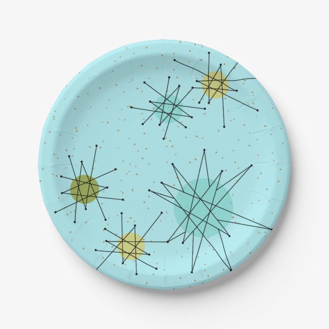 Robin's Egg Blue Atomic Starbursts Paper Plate (Front)
