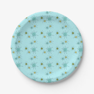 Robin's Egg Blue Atomic Starbursts Paper Plate