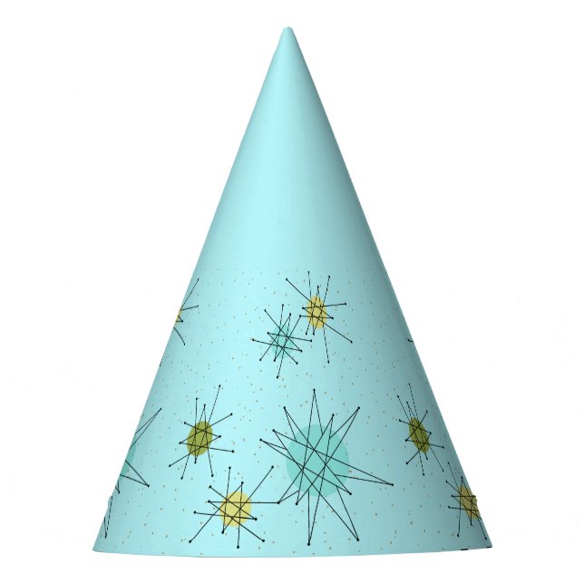 Robin's Egg Blue Atomic Starbursts Party Hat (Front)