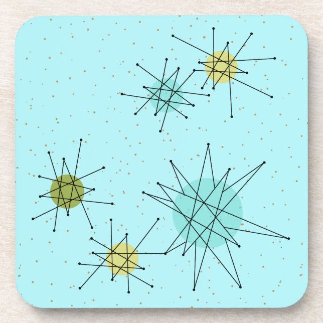Robin's Egg Blue Atomic Starbursts Plastic Coaster (Front)