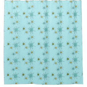 Robin's Egg Blue Atomic Starbursts Shower Curtain