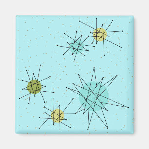 Robin's Egg Blue Atomic Starbursts Square Magnet
