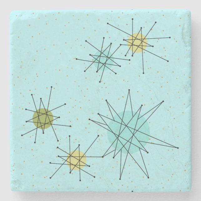 Robin's Egg Blue Atomic Starbursts Stone Coaster (Front)