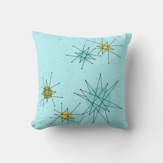Robin's Egg Blue Atomic Starbursts Throw Pillow (Front)