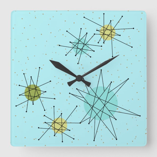 Robin's Egg Blue Atomic Starbursts Wall Clock (Front)