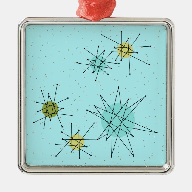 Robin's Egg Blue Atomic Starbursts Xmas Ornament (Front)