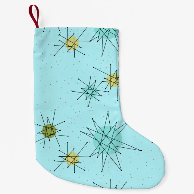 Robin's Egg Blue Atomic Starbursts Xmas Stocking (Front)