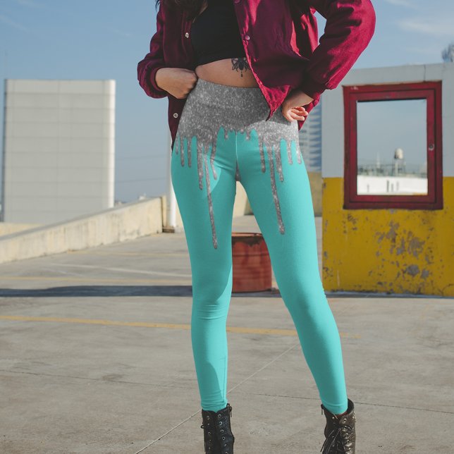 Robin's Egg Blue Cyan Teal Silver Glitter Leggings (Creator Uploaded)