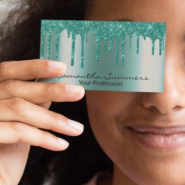 Robin's Egg Blue Drips Metal Look Unique Custom Business Card (Creator Uploaded)