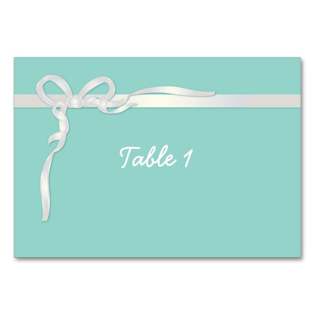 Robin's Egg Blue Jewellery Box with White Ribbon Table Number (Front)