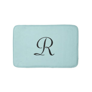 Robin's Egg Blue Monogrammed Minimalist Plush Bath Mat