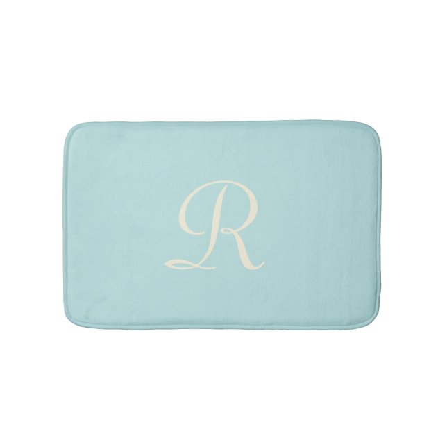 Robin's Egg Blue Monogrammed Plush Bath Mat (Front)