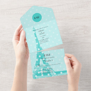 Robins Egg Blue Paris Themed Wedding All In One Invitation