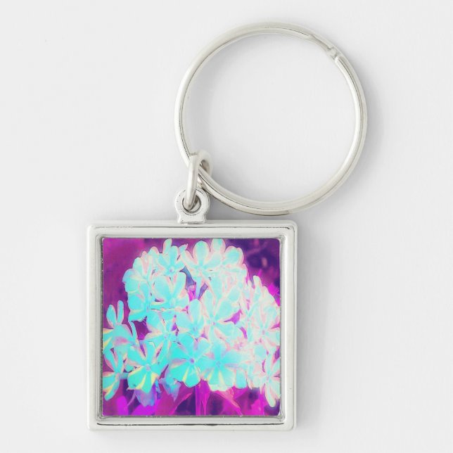 Robin's Egg Blue Peppermint Twist Phlox Flowers Key Ring (Front)