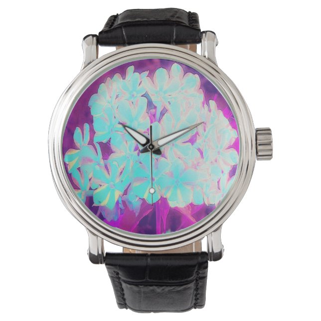 Robin's Egg Blue Peppermint Twist Phlox Flowers Watch (Front)