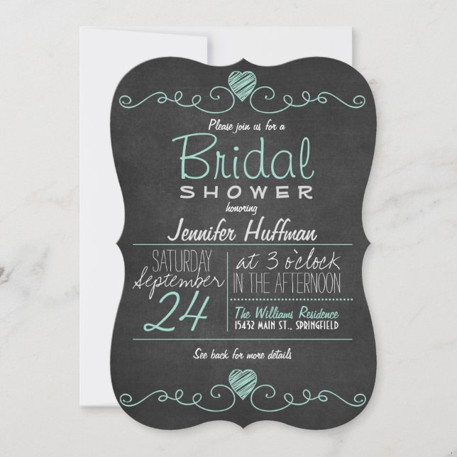 Robins Egg Blue Rustic Chalkboard Bridal Shower Invitation (Front)