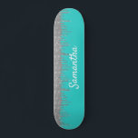 Robin's Egg Blue Silver Glitter Drips Skateboard<br><div class="desc">This design may be personalised by choosing the customise option to add text or make other changes. If this product has the option to transfer the design to another item, please make sure to adjust the design to fit if needed. Contact me at colorflowcreations@gmail.com if you wish to have this...</div>