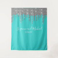 Robin's Egg Blue Silver Glitter Drips Wedding