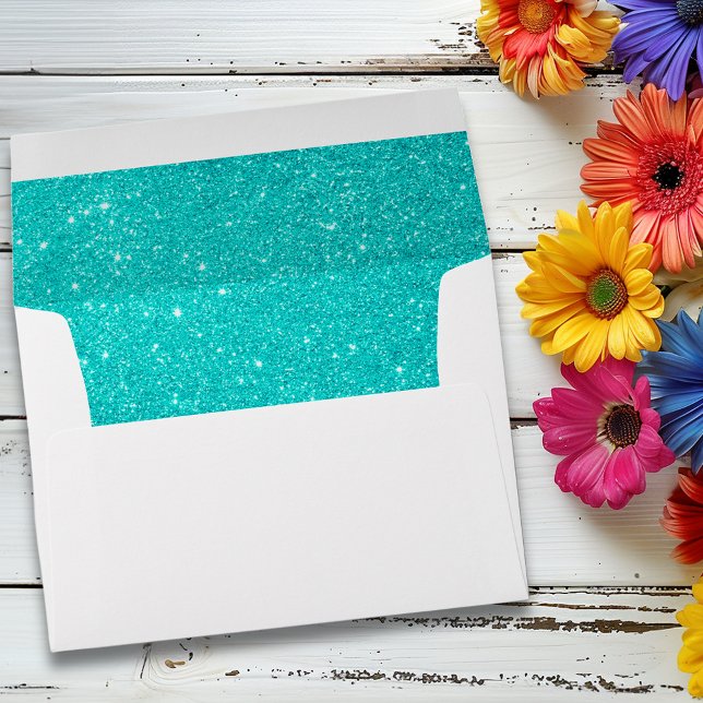 Robin's Egg Blue Turquoise Glitter look Wedding Envelope (Creator Uploaded)