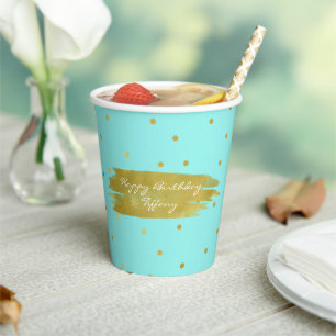 Robins Egg Blue With Gold Dots Custom Party Paper Cups
