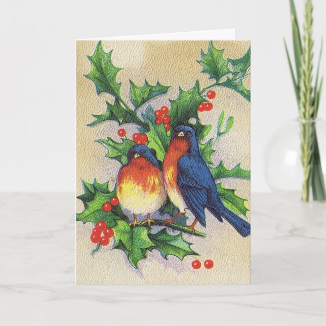 Robins & Holly Christmas Holiday Card (Front)