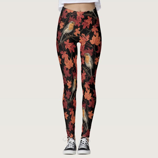 Robins in maple tree leggings (Front)