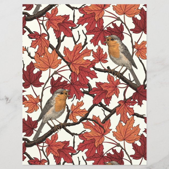 Robins in maple tree on off white (Front)