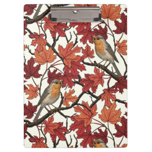 Robins in maple tree on off white clipboard