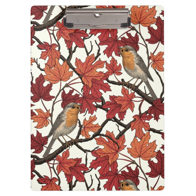 Robins in maple tree on off white clipboard (Front)