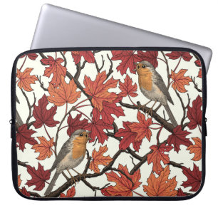 Robins in maple tree on off white laptop sleeve