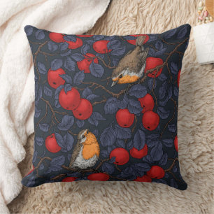 Robins in the apple tree/blue and red cushion